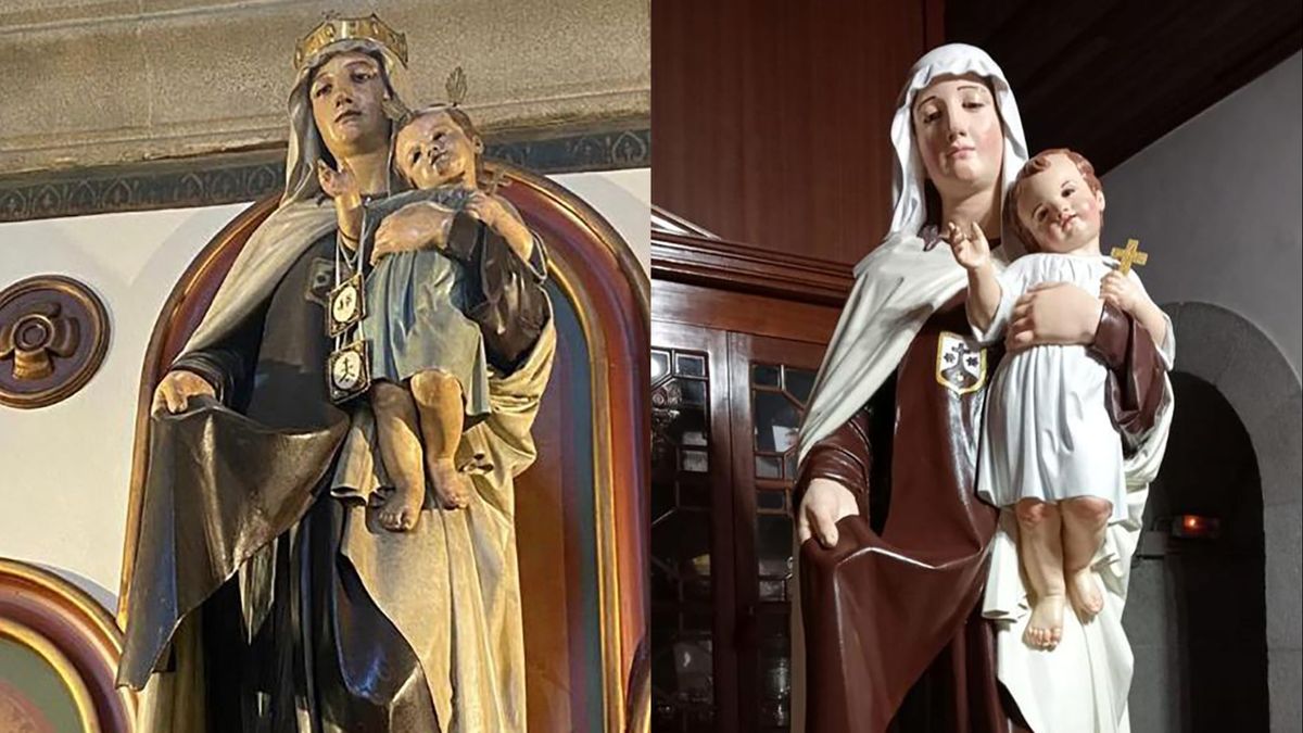 Virgen del Carmen antes y después de ser 'restaurada'