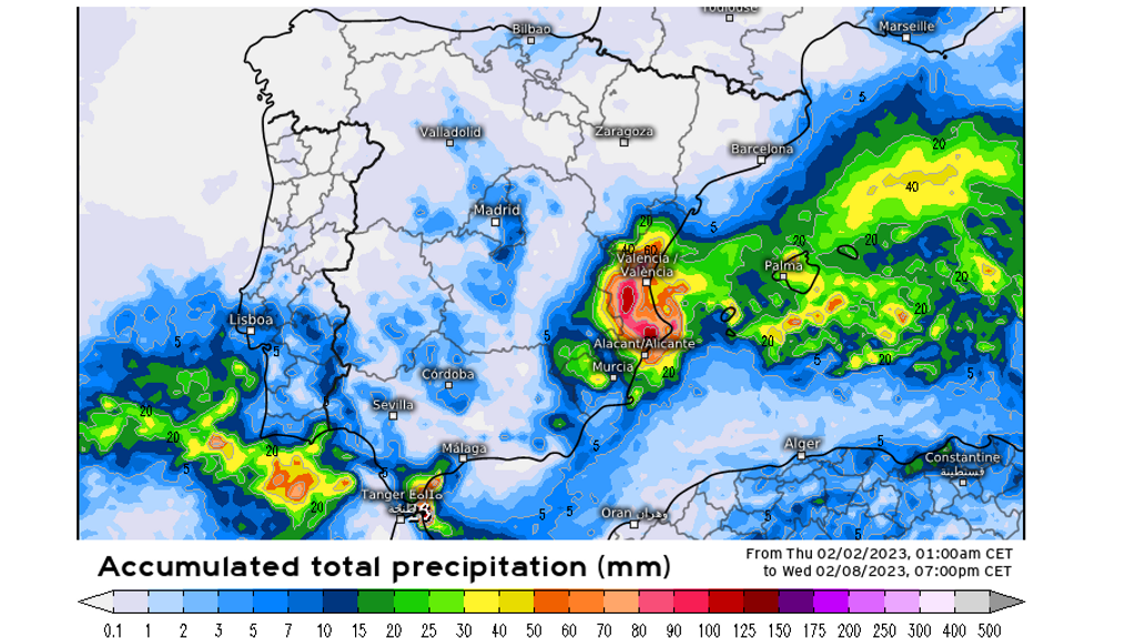 Precipitación prevista hasta el miércoles 8