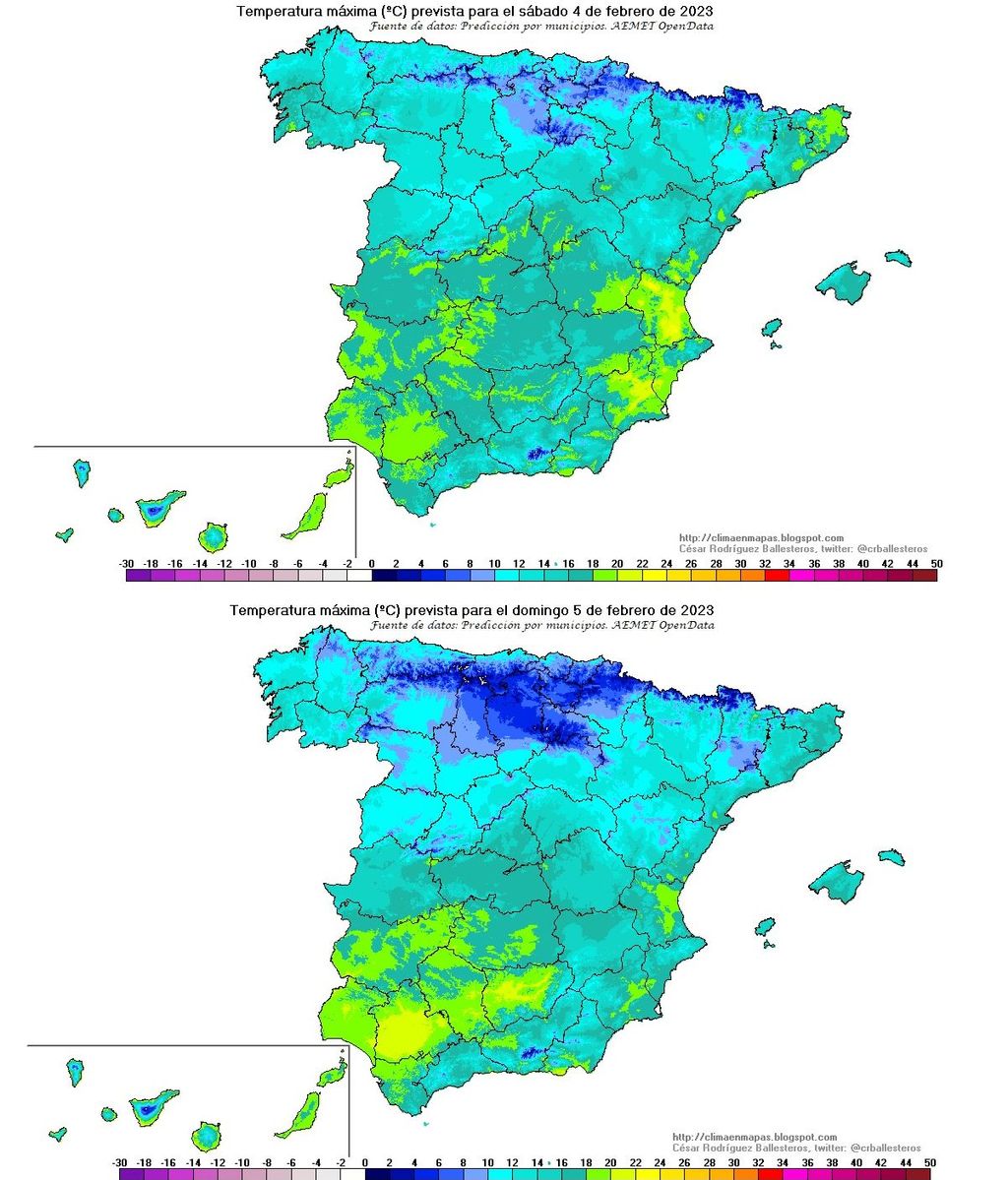 Temperaturas máximas previstas para el sábado y domingo