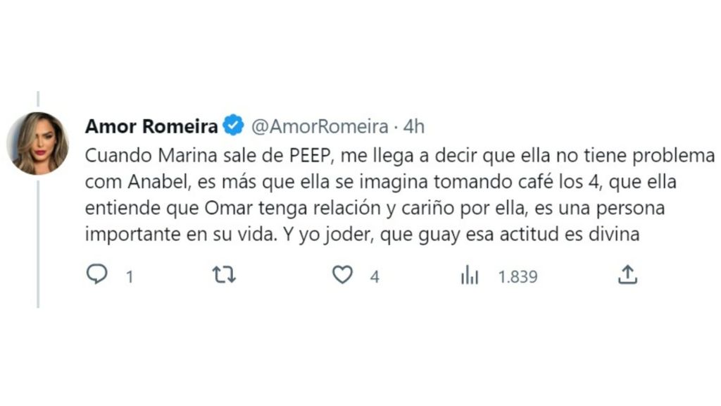 Amor Romeira cuenta qué le dijo Marina Ruiz sobre Anabel Pantoja al inicio de su relación con Omar Sánchez