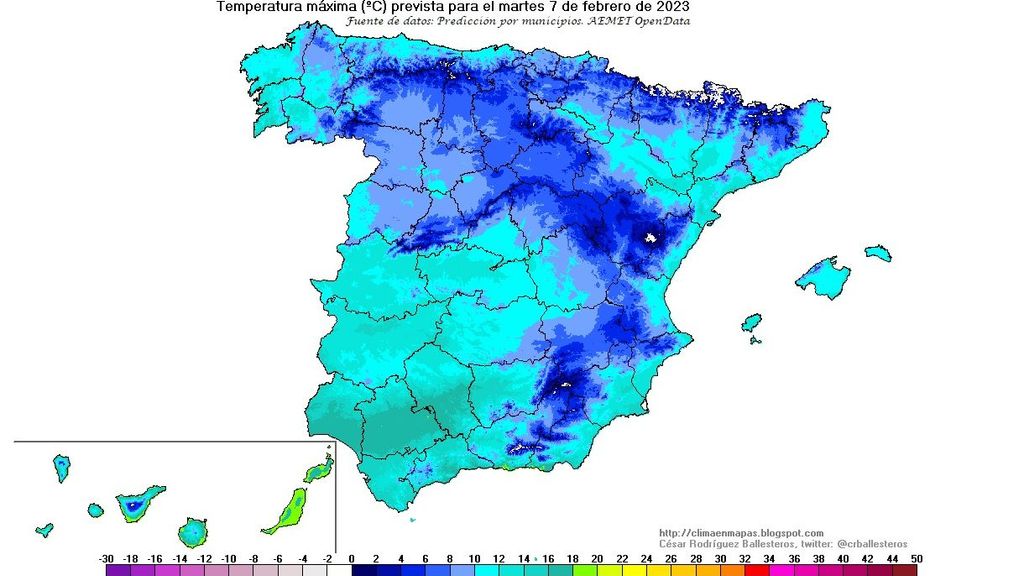 Temperatura máxima prevista para el martes 7