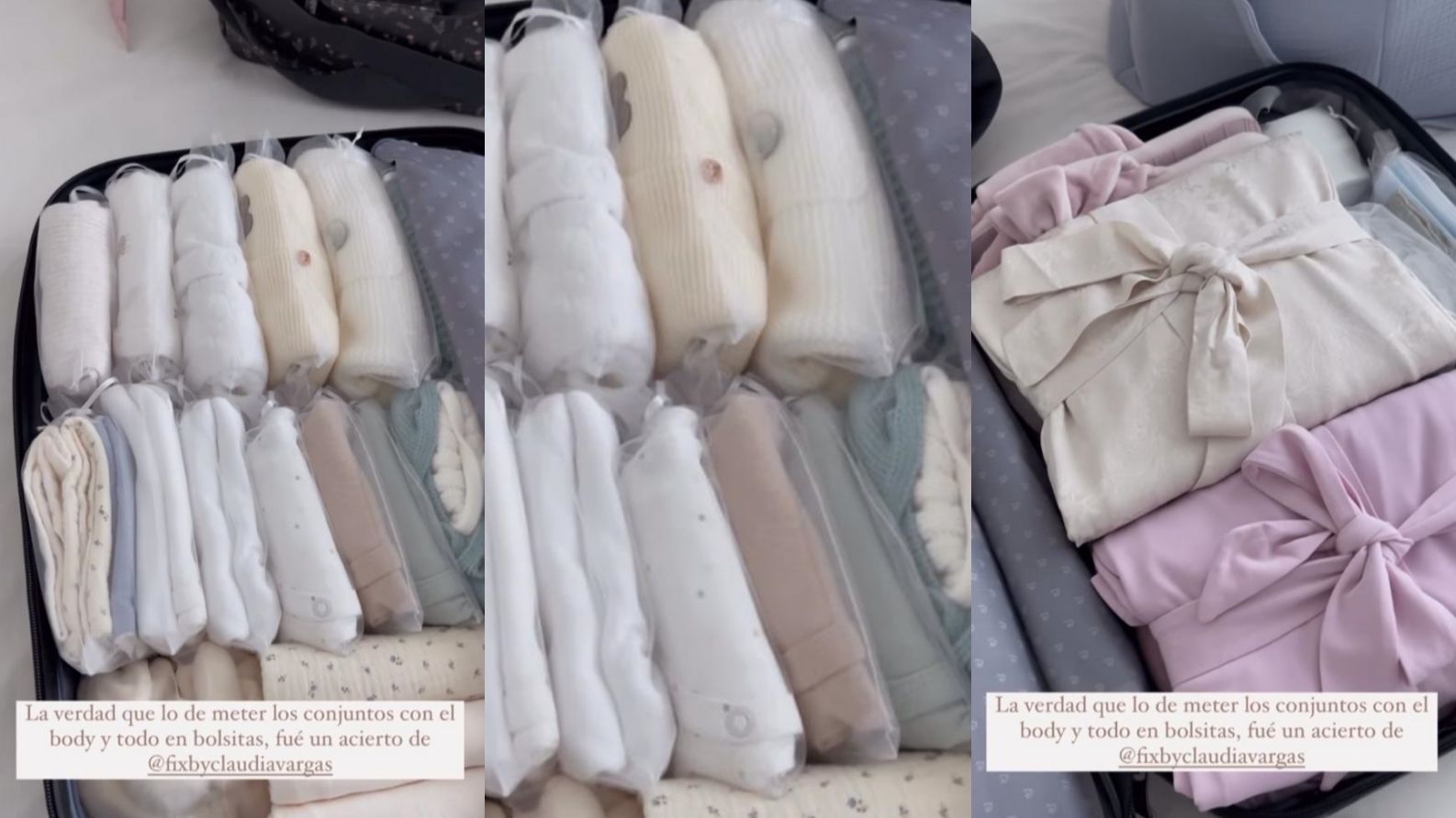 Noemí Salazar enseña la maleta que se va a llevar al hospital