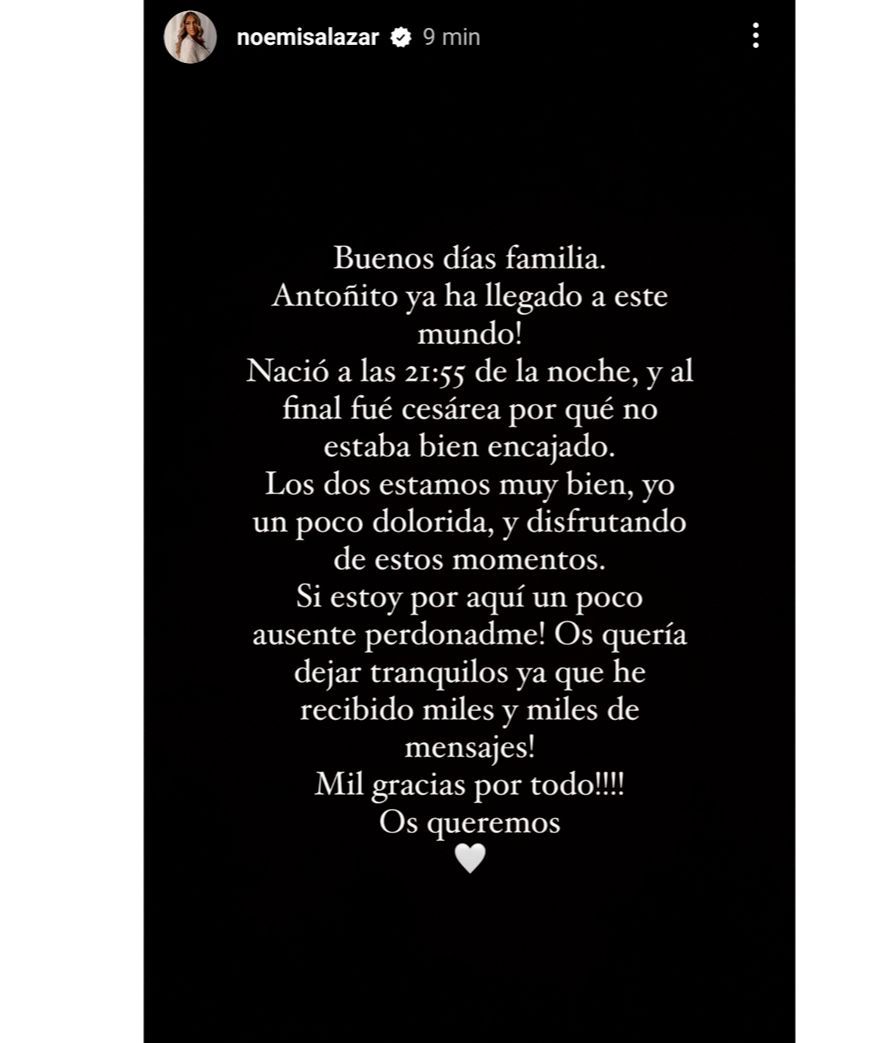 El anuncio en las redes que Noemí Salazar ha hecho del anuncio de su segundo hijo