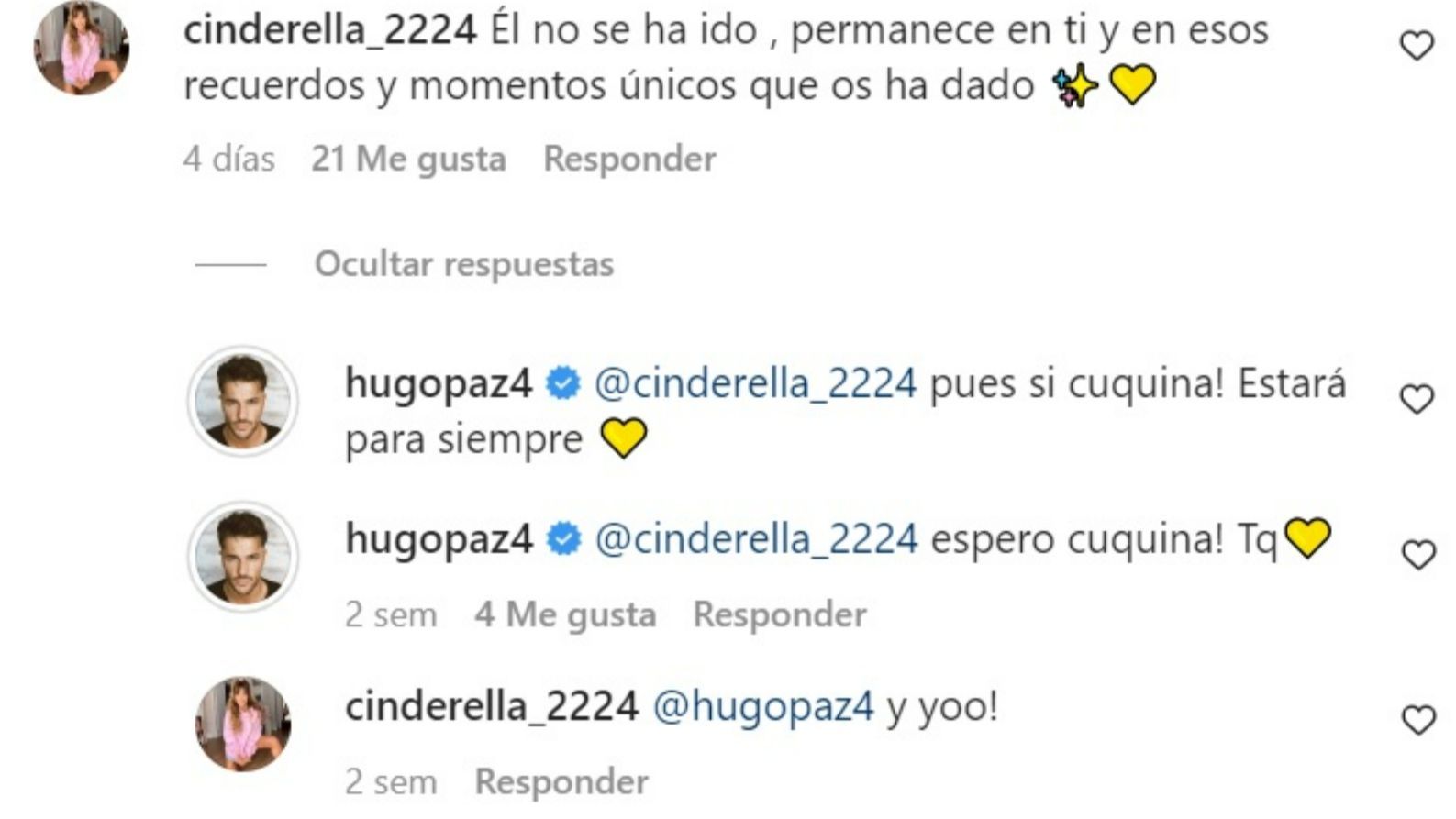 Los comentarios de Mel Cabrera en las publicaciones de Hugo Paz