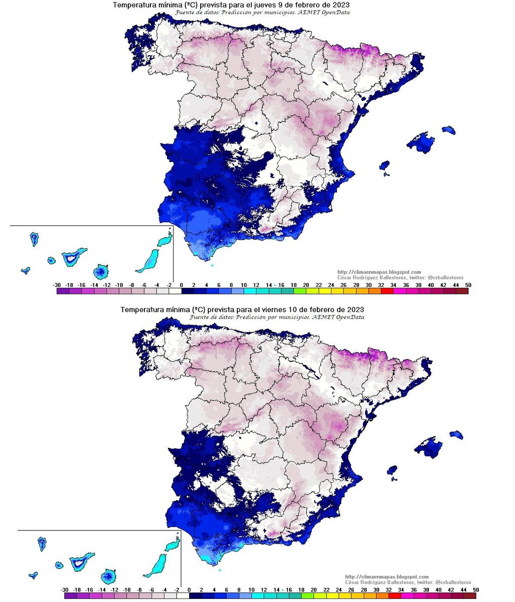 Temperatura mínima prevista para el jueves 9 y viernes 10