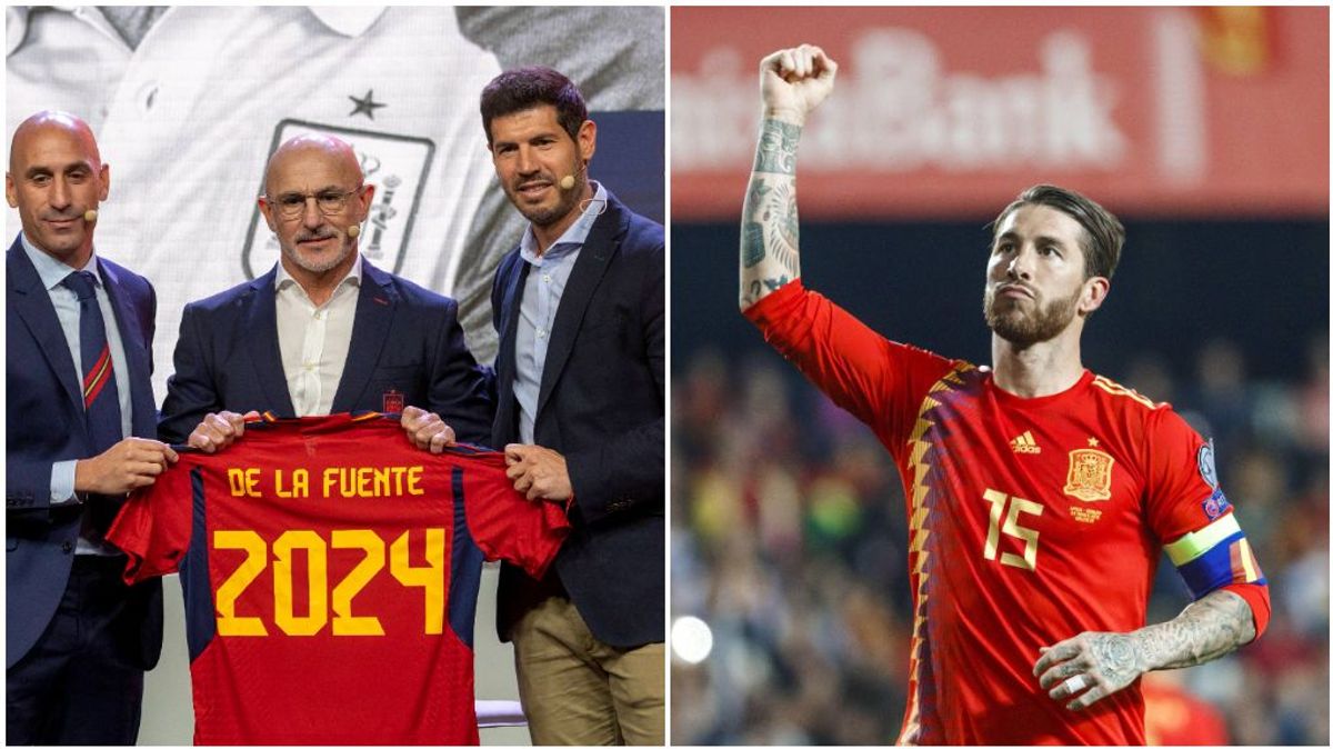 Luis de la Fuente y Sergio Ramos en un partido con España