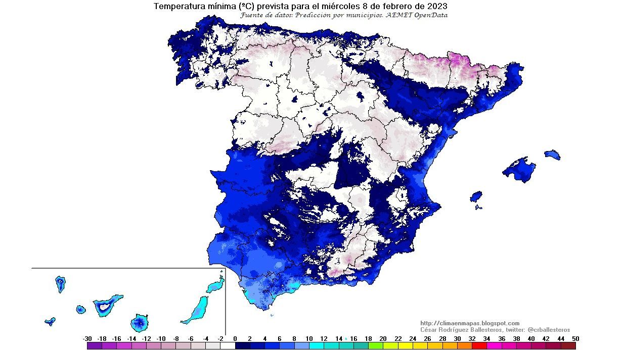 Temperaturas mínimas previstas para el miércoles 8