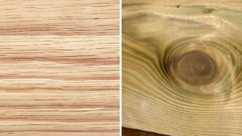 Vetas (izquierda) y nudos (derecha) en la madera