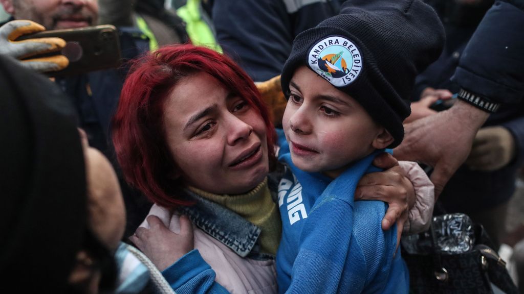 Child pulled to safety from the rubble of a collapsed building in Hatay, Turkey