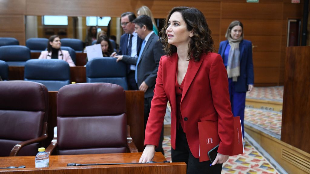 La presidenta de la Comunidad de Madrid, Isabel Díaz Ayuso, hoy en la Asamblea de Madrid