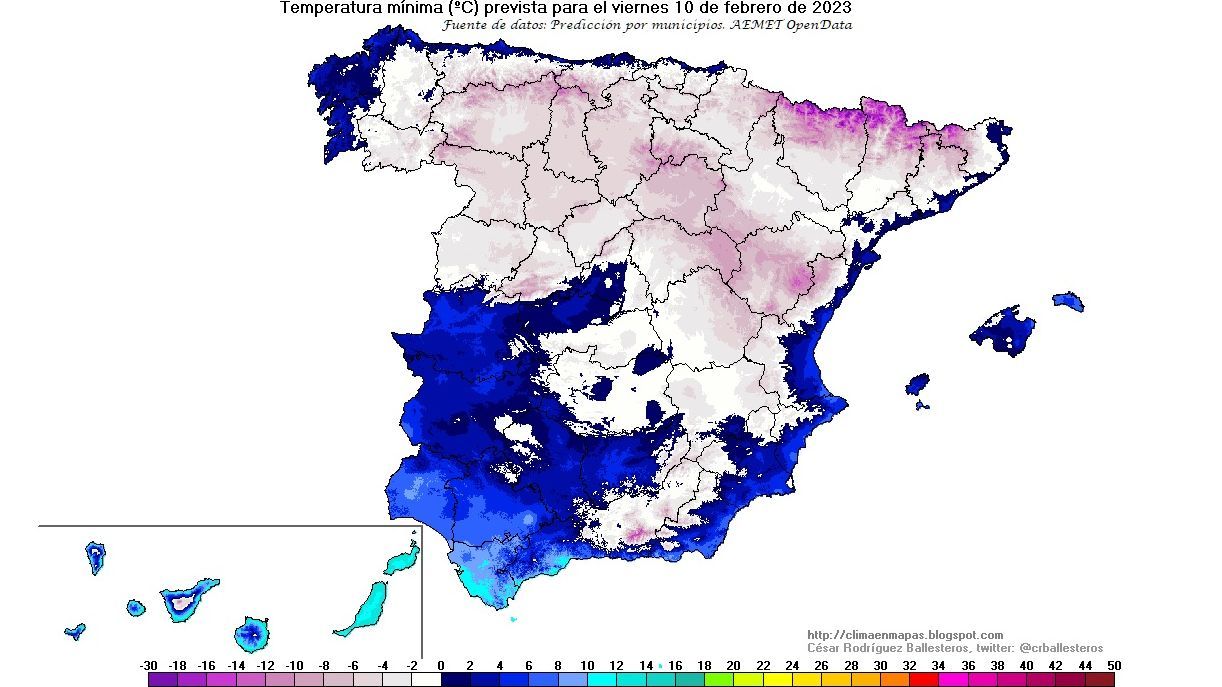 Temperaturas mínimas previstas para el viernes 10