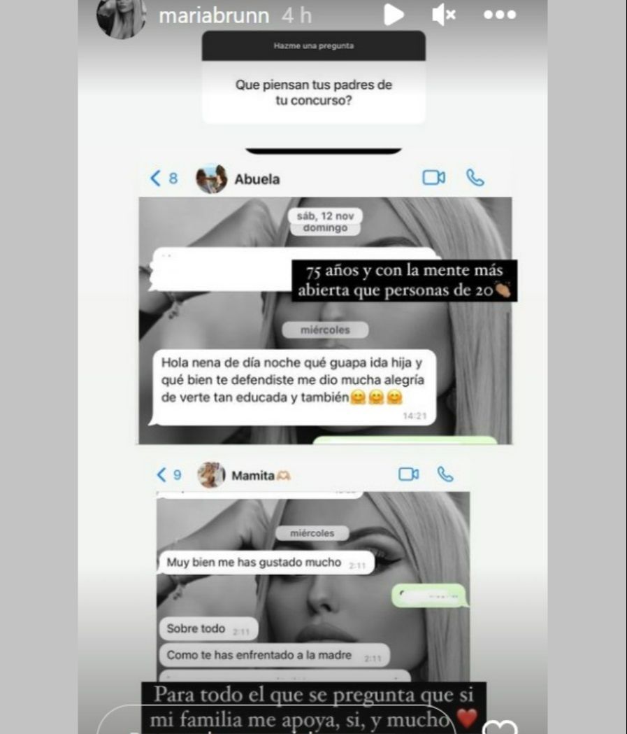 María Aguilar muestra los mensajes que le han mandado su madre y su abuela para apoyarla