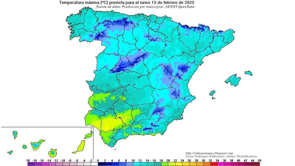 Temperatura máxima prevsita para el lunes 13