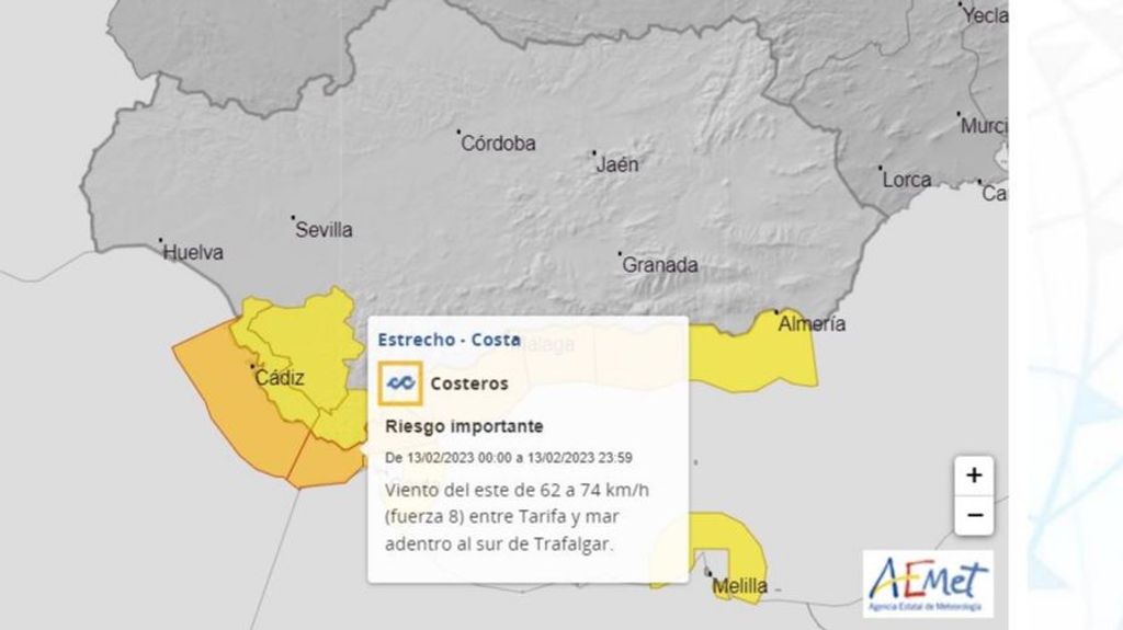 Avisos por viento y temporal marítimo en Andalucía