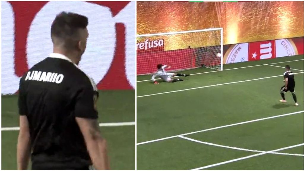 Djmariio marca su penalti en la 'Kings League': lo celebra como Cristiano y con Piqué en la grada