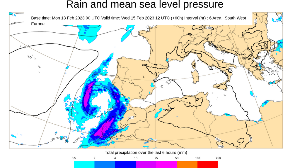 Precipitación prevista con la llegada de la borrasca