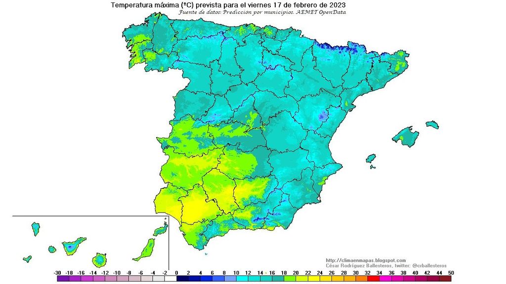 Temperaturas máximas previstas para el viernes 17