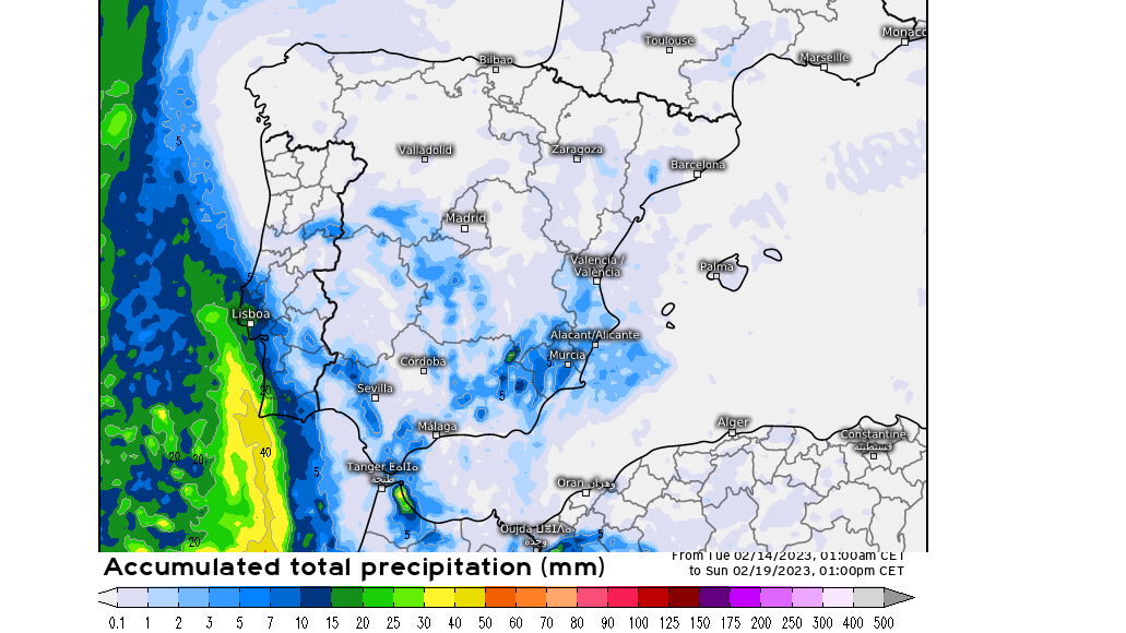 Precipitación prevista para esta semana, hasta el domingo