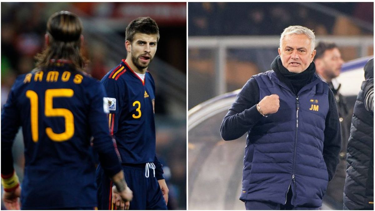 Ramos y Piqué en un partido con la Selección y Mourinho protestando Ramos y Piqué en un partido con la Selección y Mourinho protestando