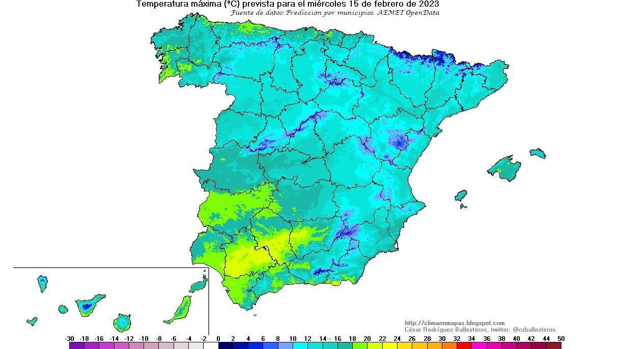 Temperaturas máximas miércoles 15