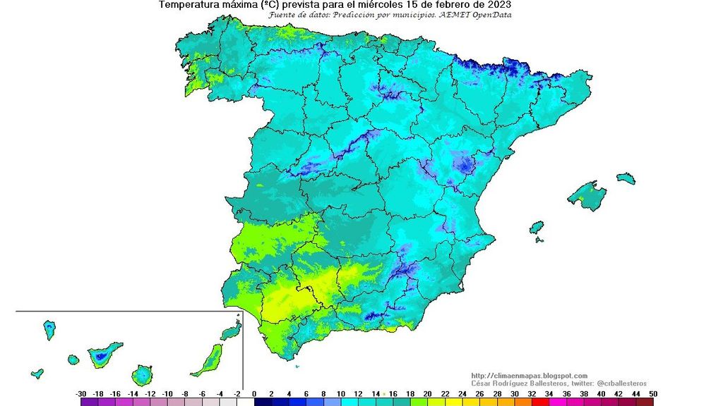 Temperaturas máximas miércoles 15