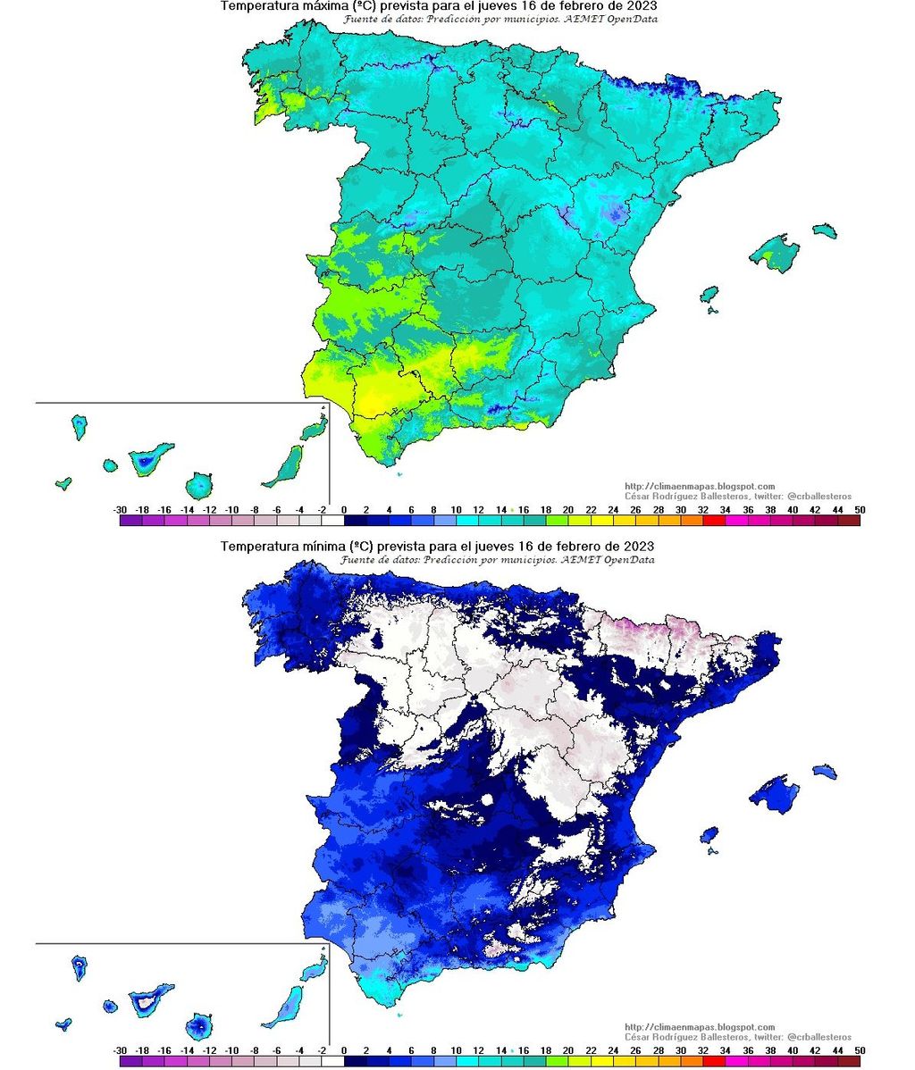 Temperaturas previstas para el jueves 16