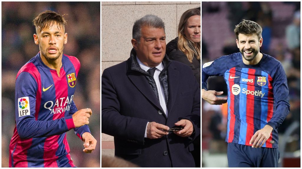 Neymar, Laporta y Piqué en su etapa en el Barça