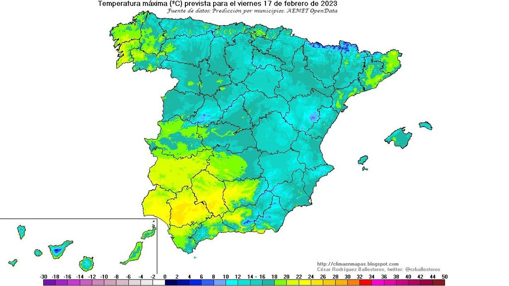 Temprraturas máximas previstas para el viernes 17