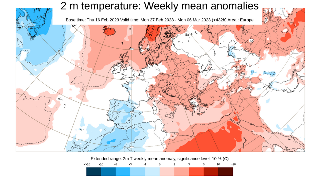 Anomalía de la temperatura prevista 27 feb-6 marzo