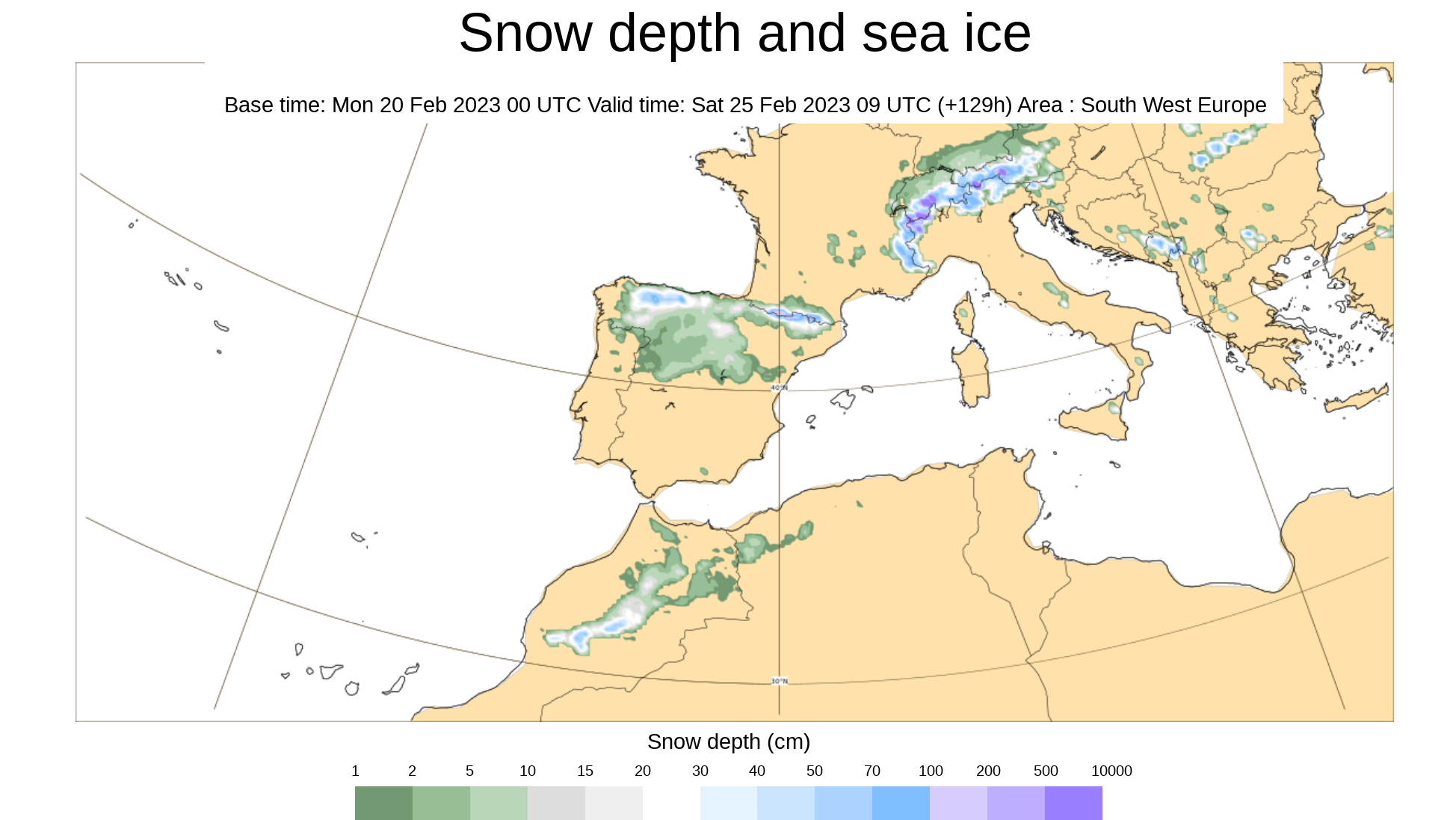 Acumulación de nieve prevista para el sábado 25