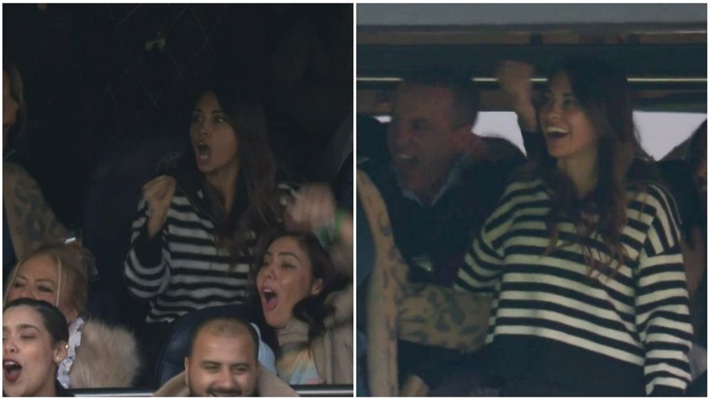 Antonella celebrando el gol de Messi ante el Lille (4-3)