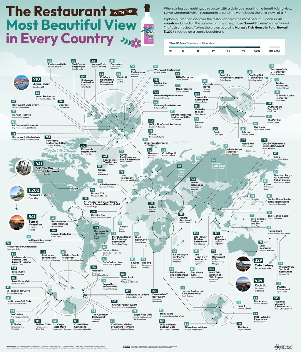 El mapa de los restaurantes con las vistas más bonitas del mundo