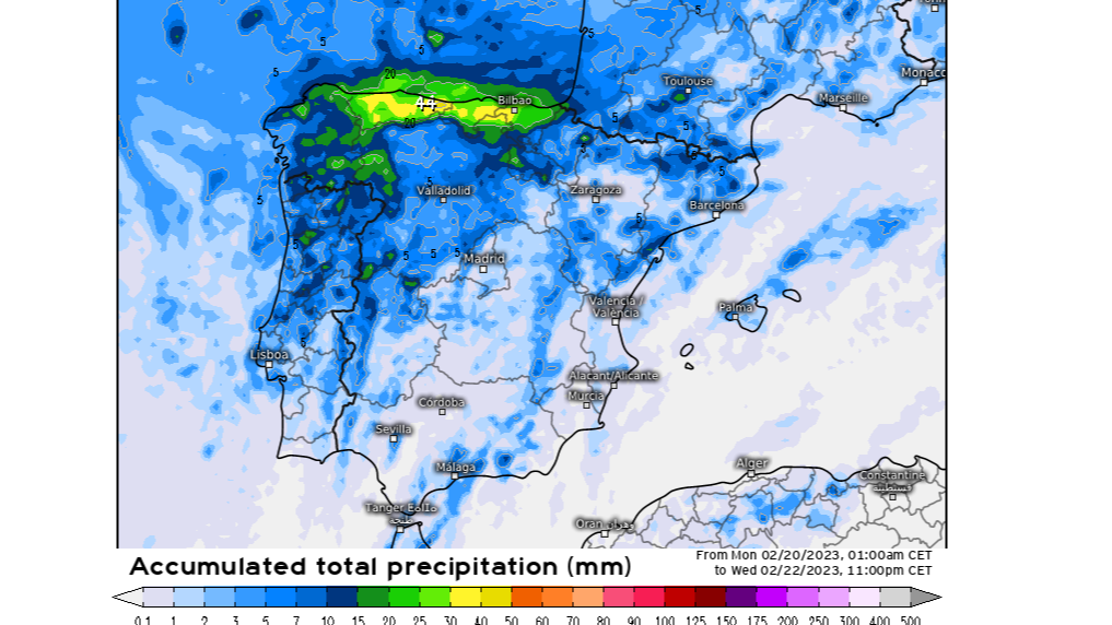 Precipitación prevista hasta la noche del miércoles