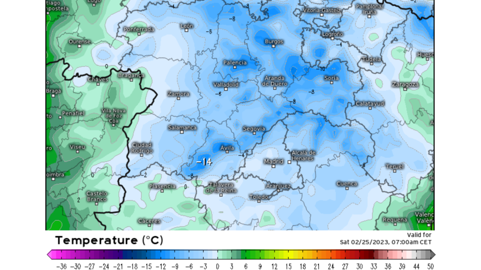 Previsión de temperaturas mínimas para el sábado 25 en la meseta norte