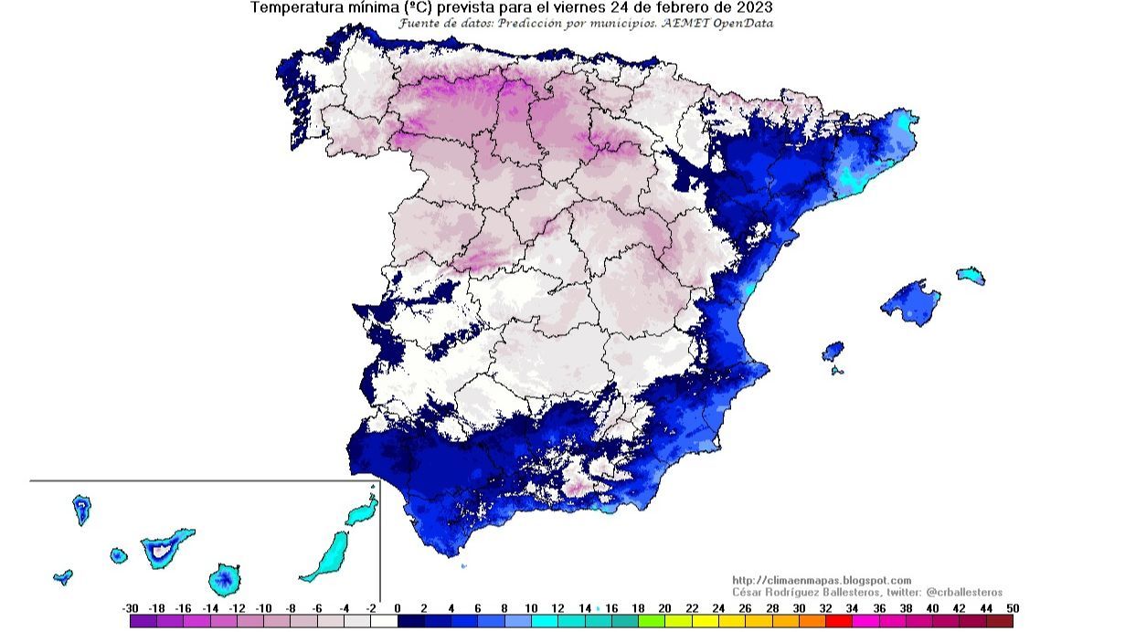 Temperaturas mímimas previstas para el viernes 24