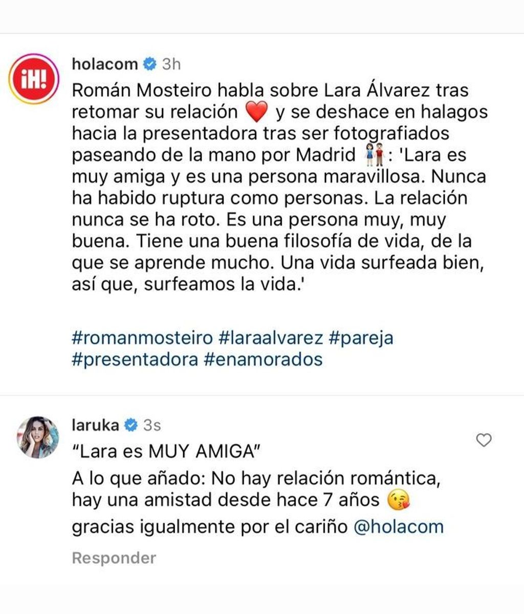 Lara Álvarez se pronuncia sobre su relación con Román Mosteiro