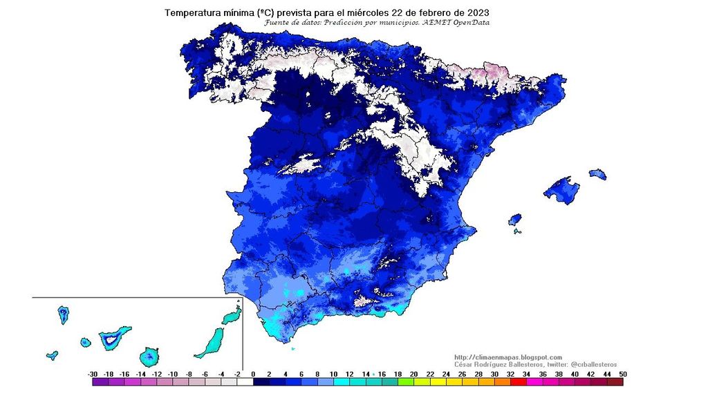 Temperatura mínima prevista para el miércoles