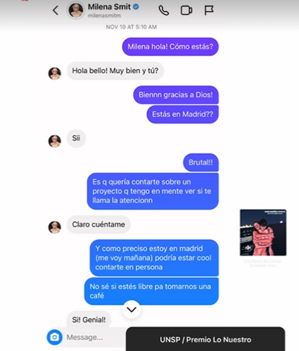 Conversación Sebastián Yatra y Milena