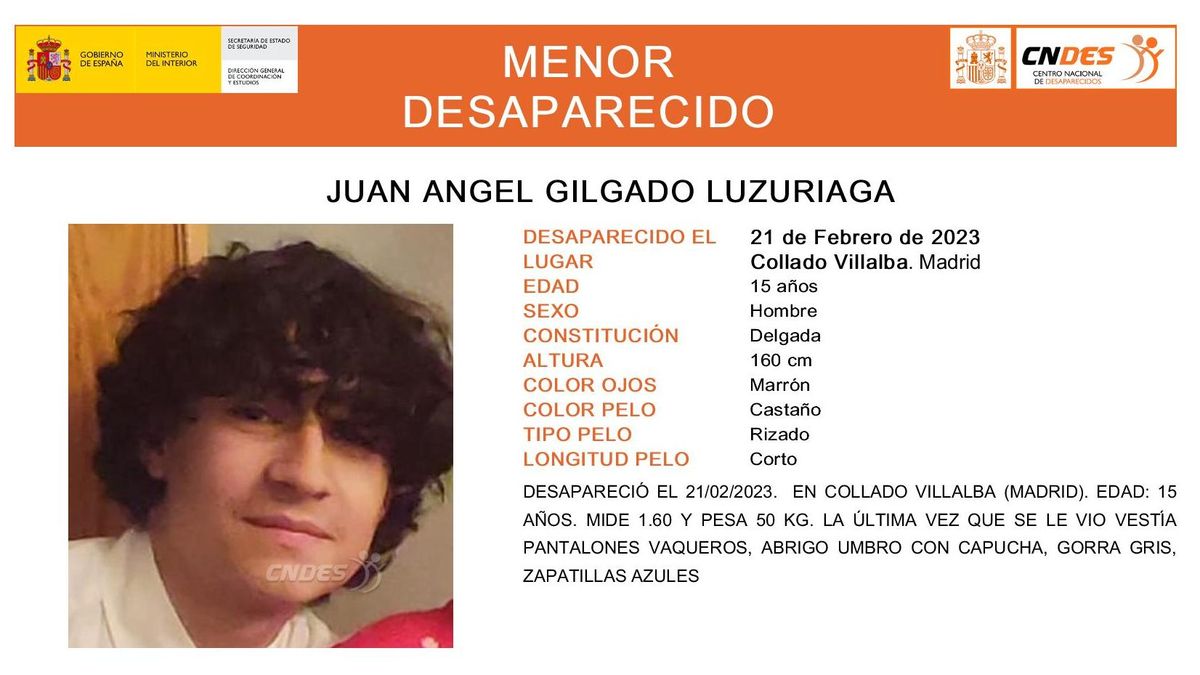 Solicitan colaboración ciudadana para encontrar a un joven de 15 años desaparecido en Collado de Villaba