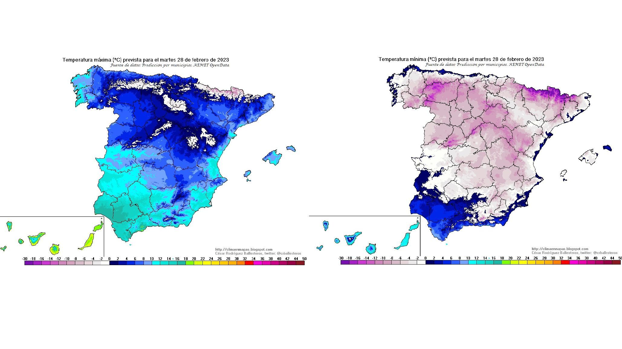 Temperaturs previstas para el martes 28 de feb