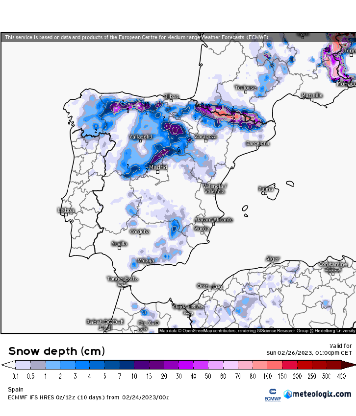Acumulación de nieve prevista hasta el domingo