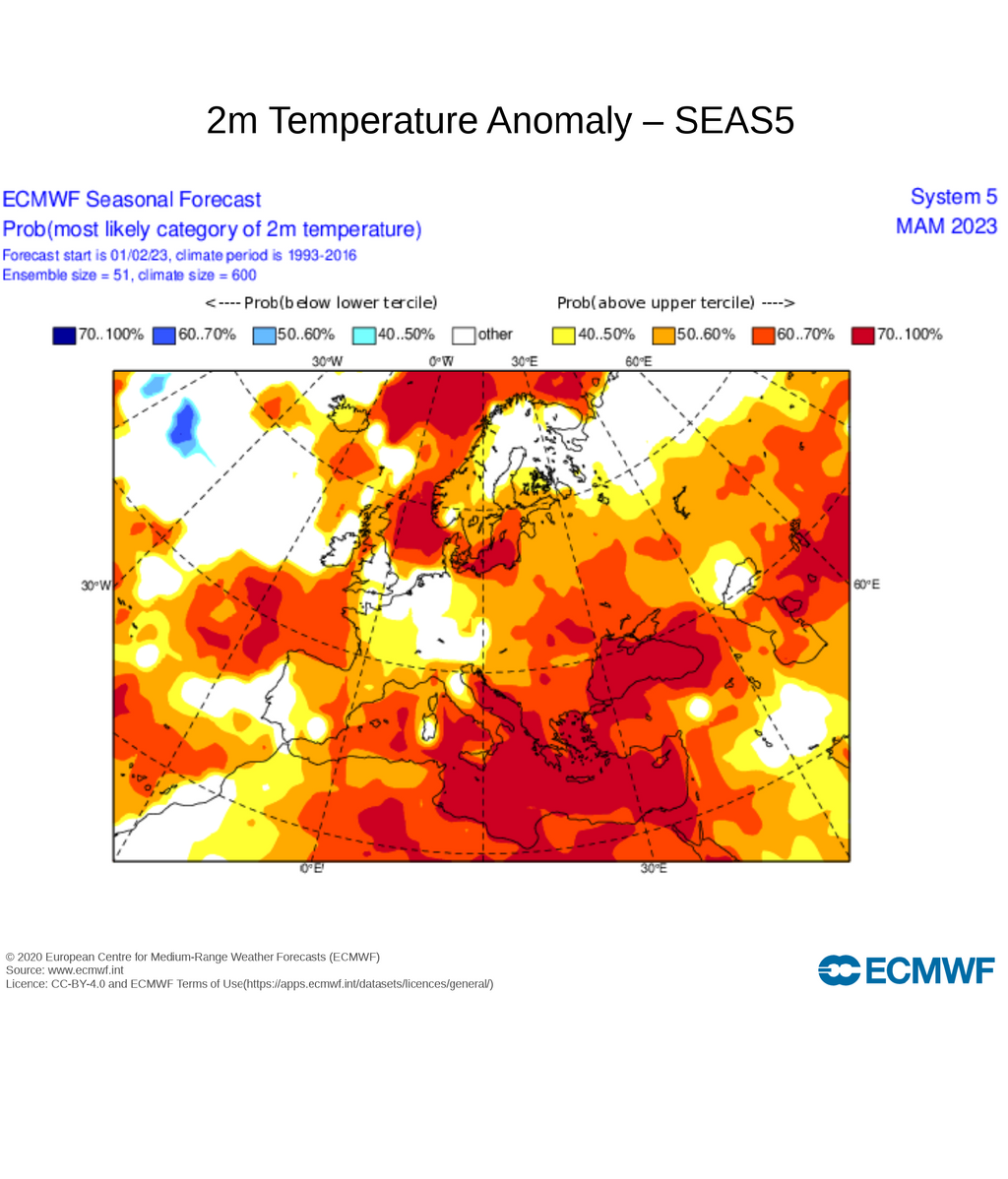 Anomalía de la temperatura prevista para marzo-abril-mayo 2023