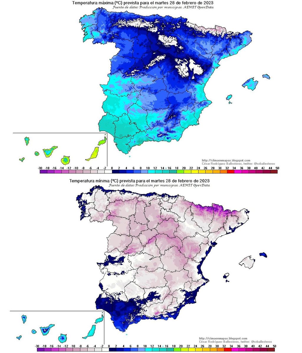 Temperatuas máximas y mínimas previstas para el martes 28