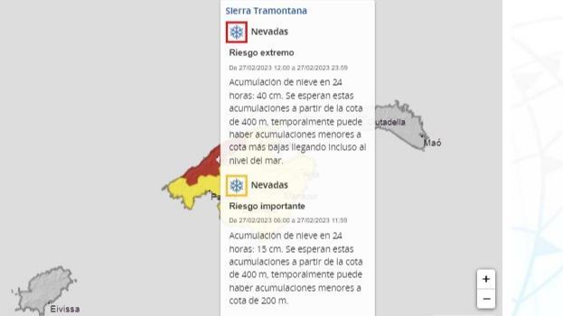 Aviso rojo por nevadas en Mallorca este lunes y martes