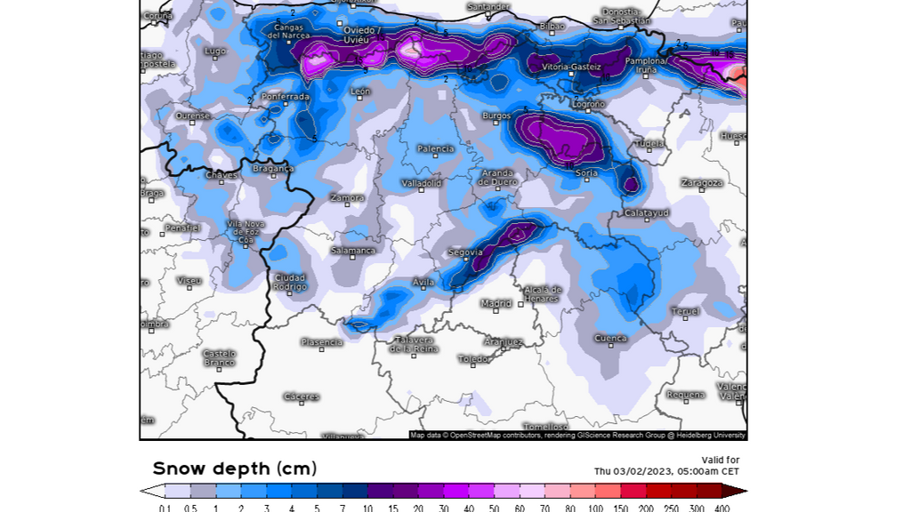 Nieve prevista hasta la madrugada del jueves 2 de marzo