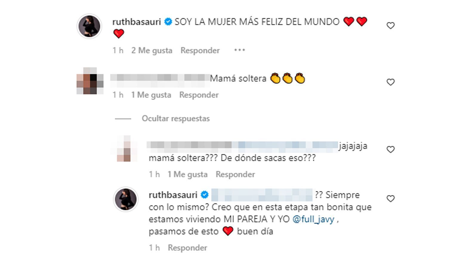 Ruth estalla tras insinuarse que va a ser madre soltera