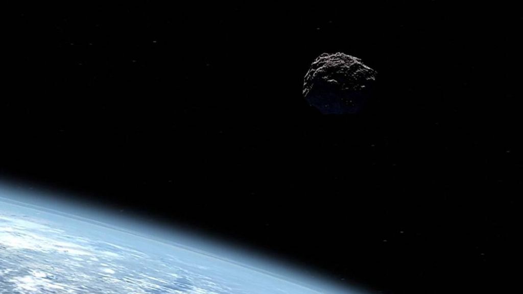 Ilustración de un objeto cercano a la Tierra, similar al asteroide o miniluna 2022 NX1
