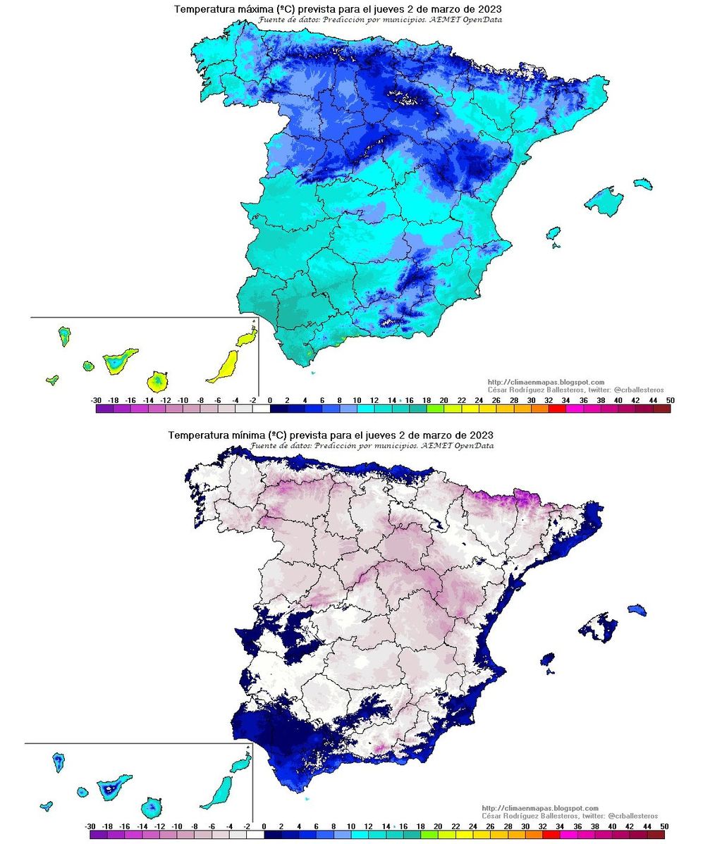 Temperaturas máximas y mínimas previstas para el jueves 2