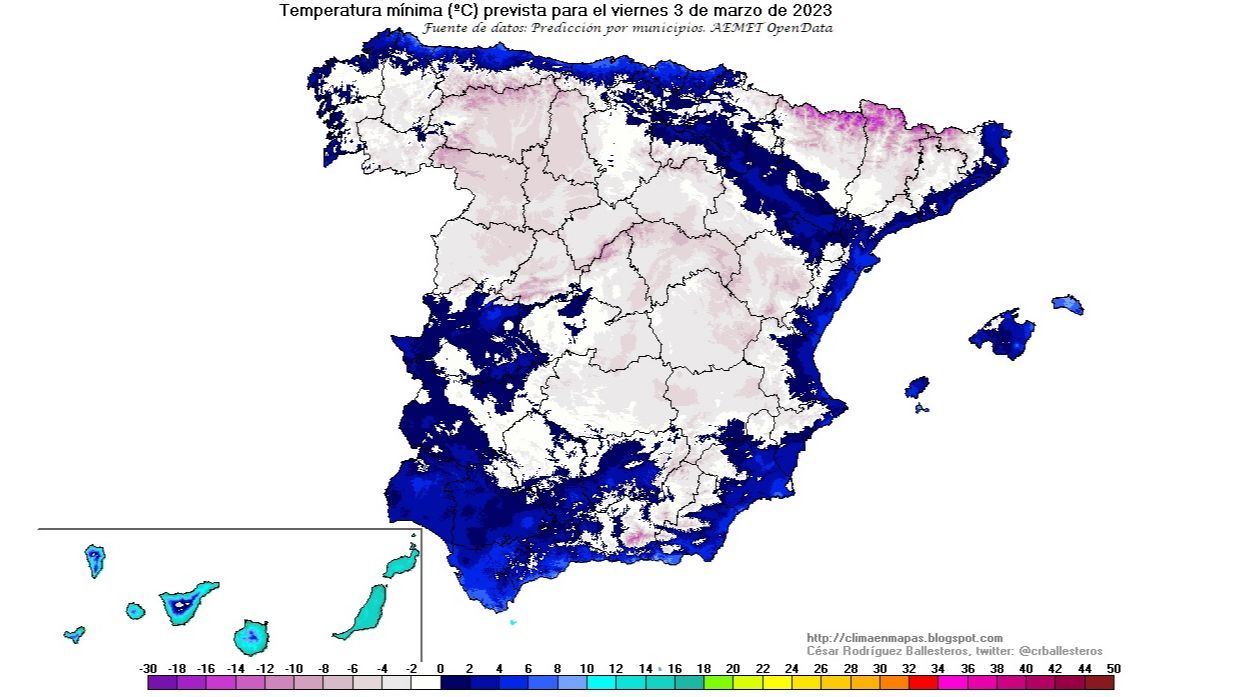 Temperaturas mínimas previstas para el viernes 3