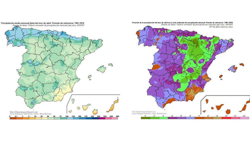 Precipitación media en abril y su posición respecto a otros meses del año